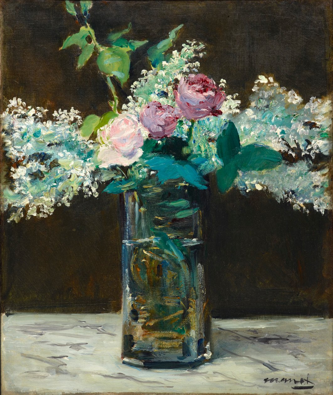 Wazon z białym bzem i różami autorstwa Édouard Manet