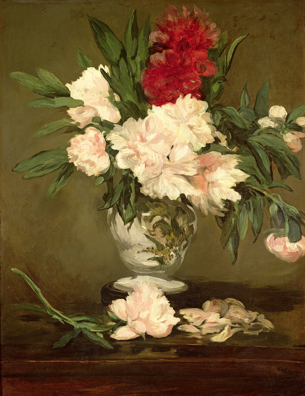 Wazon z piwoniami na małym postumencie, 1864 autorstwa Édouard Manet
