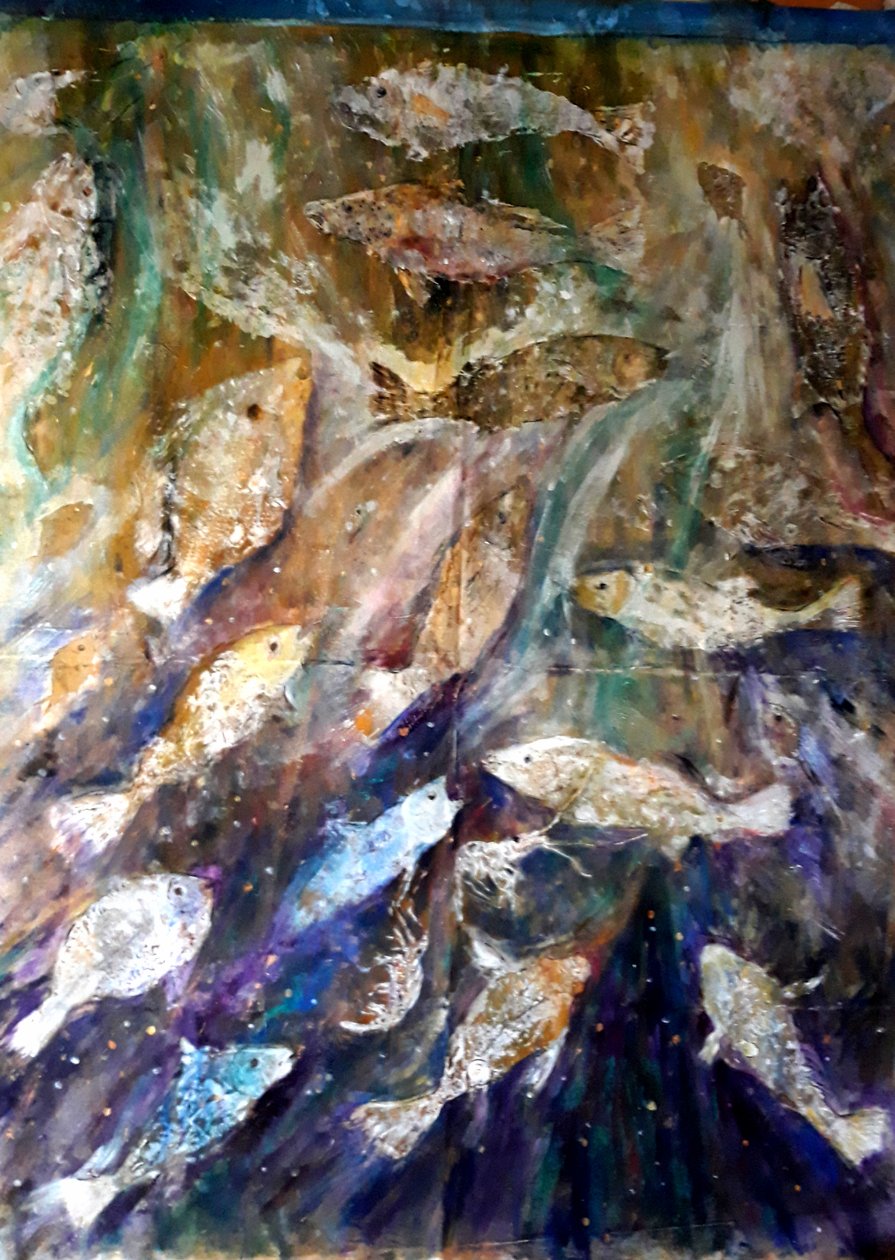 Fish Rising, 2018 (olej na płótnie) autorstwa jocasta shakespeare