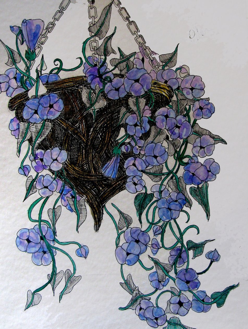 Wiszące kwiaty, 2014 (akwarela, tusz) autorstwa linda arthurs