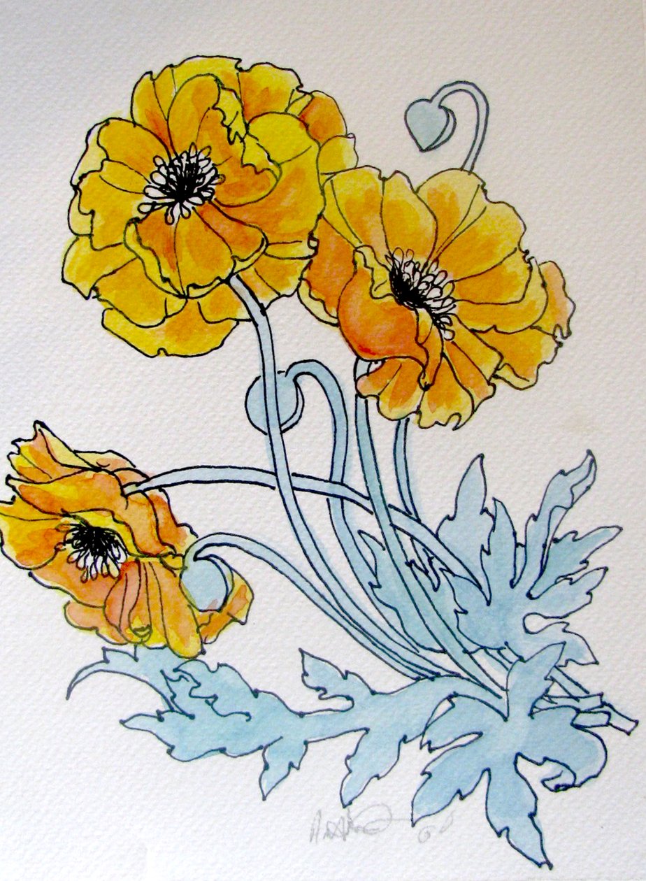 POPPIES, 2015 (akwarela, tusz) autorstwa linda arthurs