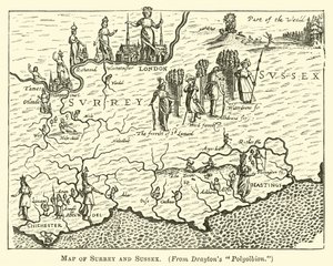 Mapa Surrey i Sussex