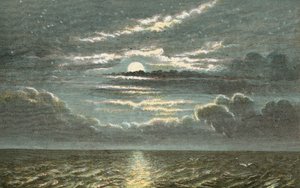 Morze nocą z pełnią księżyca