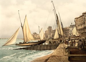 Startowanie jachtów, Hastings (zdjęcie ręcznie kolorowane)