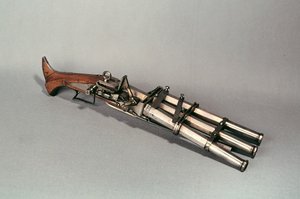 Pistolet trzylufowy (drewno i metal)