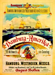 Plakat reklamujący linię Hamburg American Line, 1883