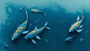 malowanie tuszem: Koi-Karpfish_blue_01
