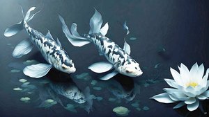 malowanie tuszem: Koi-Karpfish_biały marmur_02