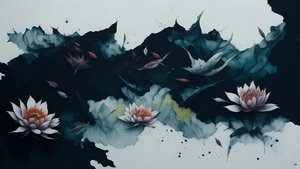 malowanie tuszem: waterlili-black_01