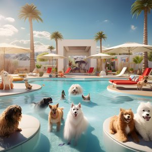 Impreza przy basenie Hunde w Palm Springs 1