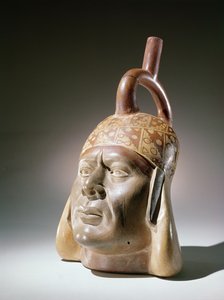 Naczynie portretowe z ceramiki, Mochica (ceramika i farba)