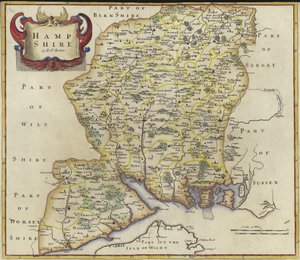 Mapa Hampshire (kolorowa grawerunek)