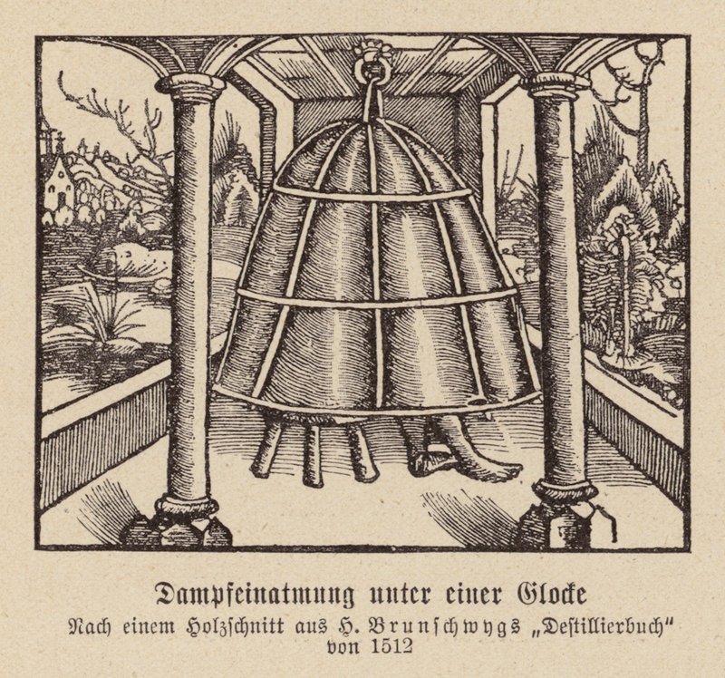 Wdychanie pary pod dzwonem (drzeworyt) autorstwa (after) German School