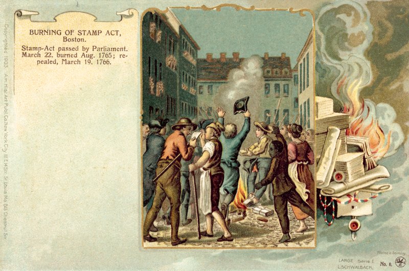 Burning of Stamp Act, Boston, sierpień 1765 autorstwa American School
