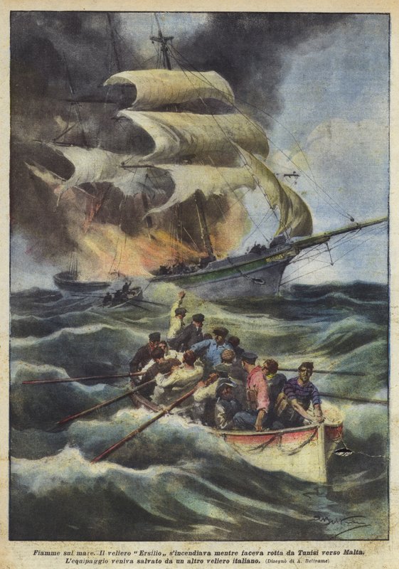 Płomienie na morzu autorstwa Achille Beltrame
