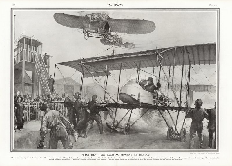 Niedaleko wypadku na lotnisku Hendon, 1913. autorstwa Addison Thomas Millar