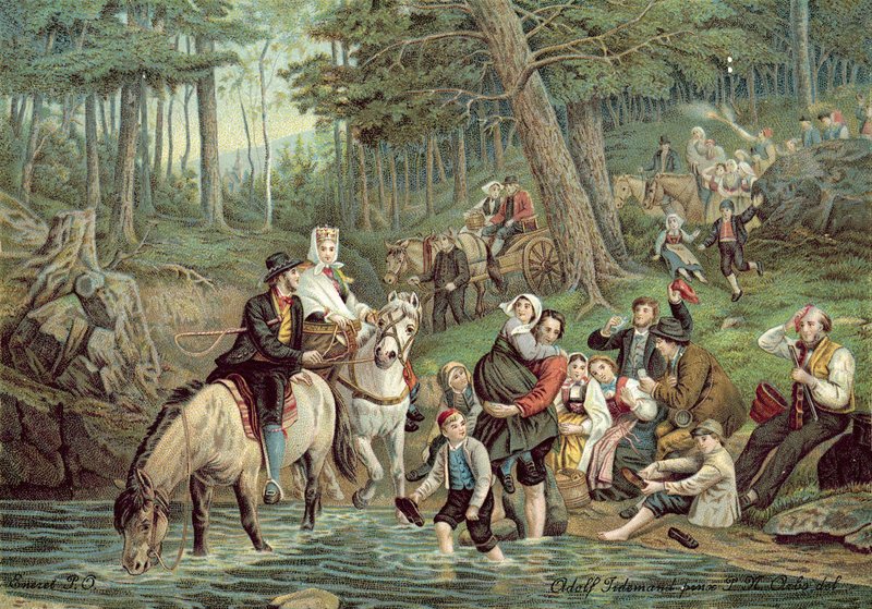 Scena norweska (kolor lito) autorstwa Adolph Tidemand