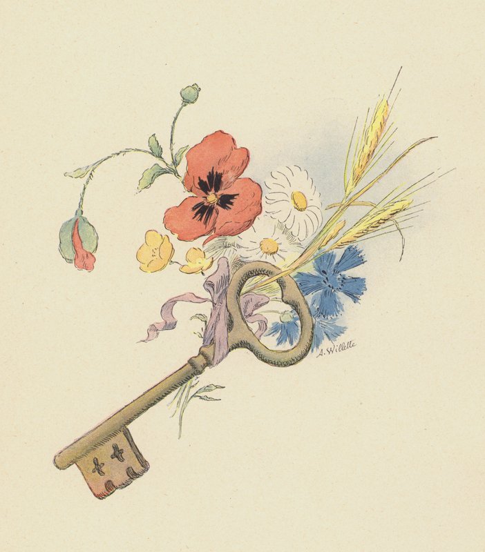 Klucz i kwiaty (kolor lito) autorstwa Adolphe Leon Willette