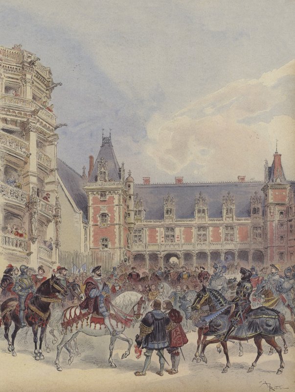 Dziedziniec zamków Doliny Loary autorstwa Albert Robida