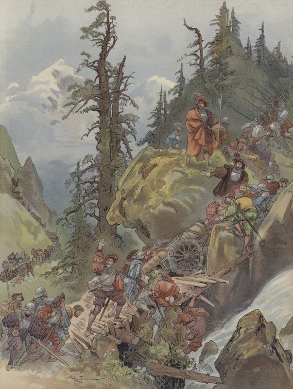 Przejście Alp autorstwa Albert Robida