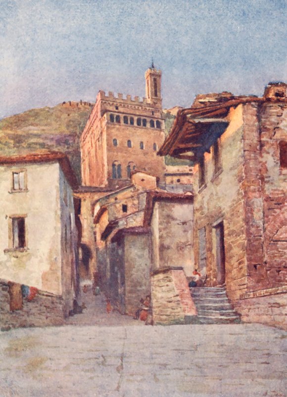 Via Delle Occhi, Gubbio (kolorowa litografia) autorstwa Alberto Pisa