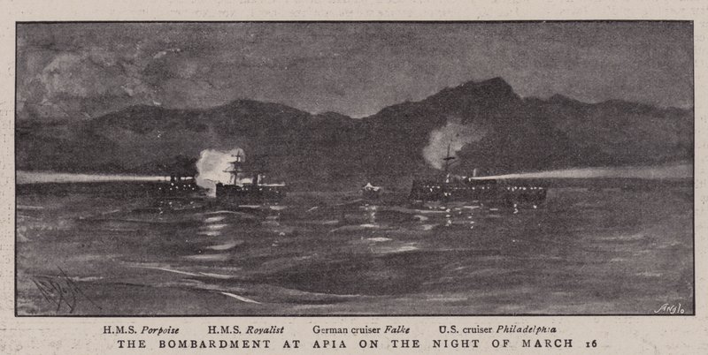 Bombardowanie w Apia w nocy 16 marca autorstwa Alexander Stuart Boyd