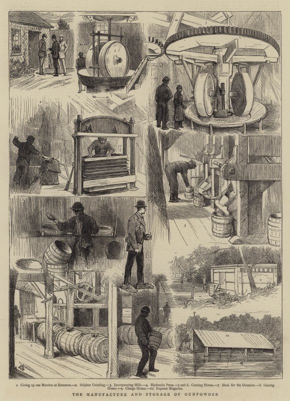 Produkcja i przechowywanie prochu strzelniczego autorstwa Alfred Chantrey Corbould