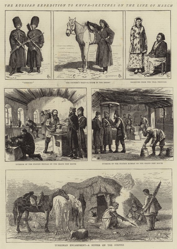 Rosyjska wyprawa do Chiwy, szkice na linii marca autorstwa Alfred Chantrey Corbould