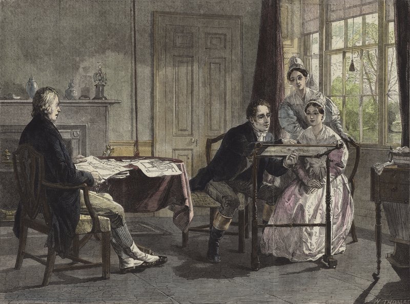 George Stephenson w Darlington w 1823 r. autorstwa Alfred Rankley