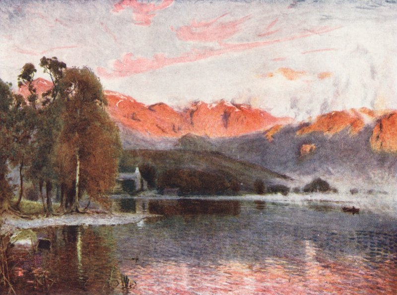 Kraina Jezior: Świt, Coniston (kolorowa litografia) autorstwa Alfred Heaton Cooper