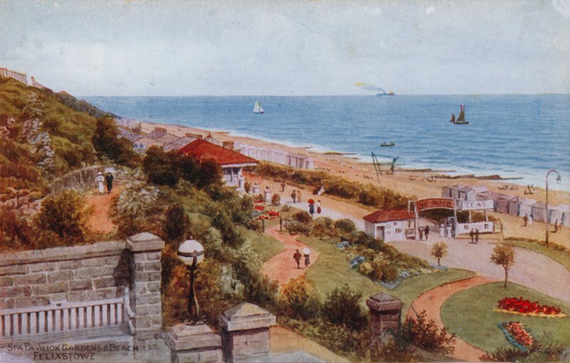 Ogrody i plaża pawilonu zdrojowego, Felixstowe autorstwa Alfred Robert Quinton