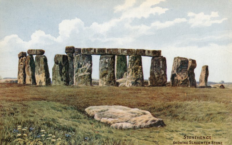 Stonehenge, pokazując Kamień Rzeźny autorstwa Alfred Robert Quinton