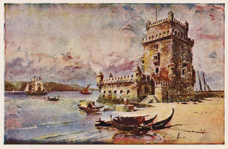Wieża Belem, Lizbona (kolorowa litografia) autorstwa Alfredo Roque Gameiro