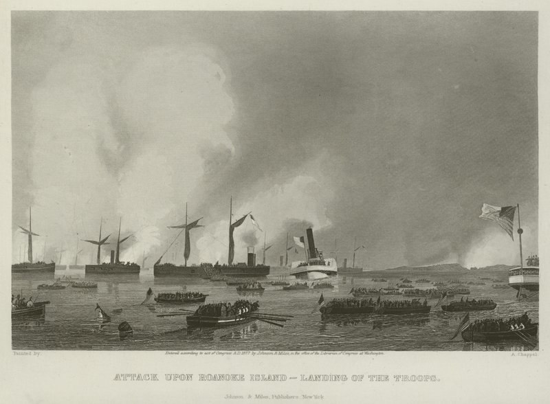 Atak na wyspę Roanoke - lądowanie wojsk, 1862 r. autorstwa Alonzo Chappel