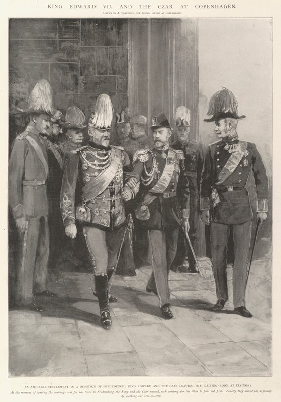 Król Edward VII i car w Kopenhadze autorstwa Amedee Forestier