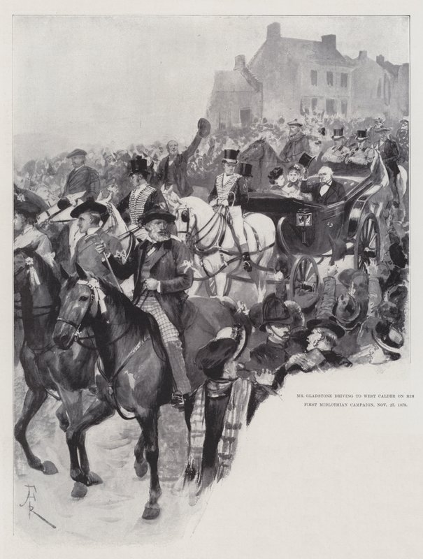 Pan Gladstone jedzie do West Calder w swojej pierwszej kampanii Midlothian, 27 listopada 1879 r autorstwa Amedee Forestier