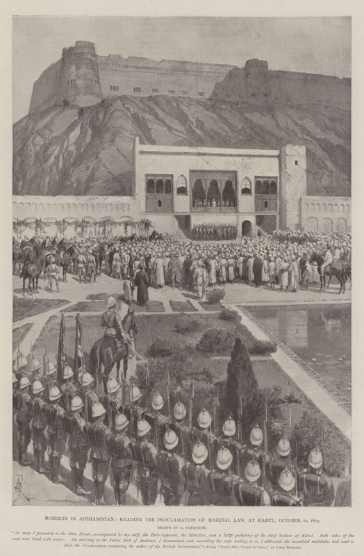 Roberts w Afganistanie, odczytanie proklamacji stanu wojennego w Kabulu, 12 października 1879 r. autorstwa Amedee Forestier