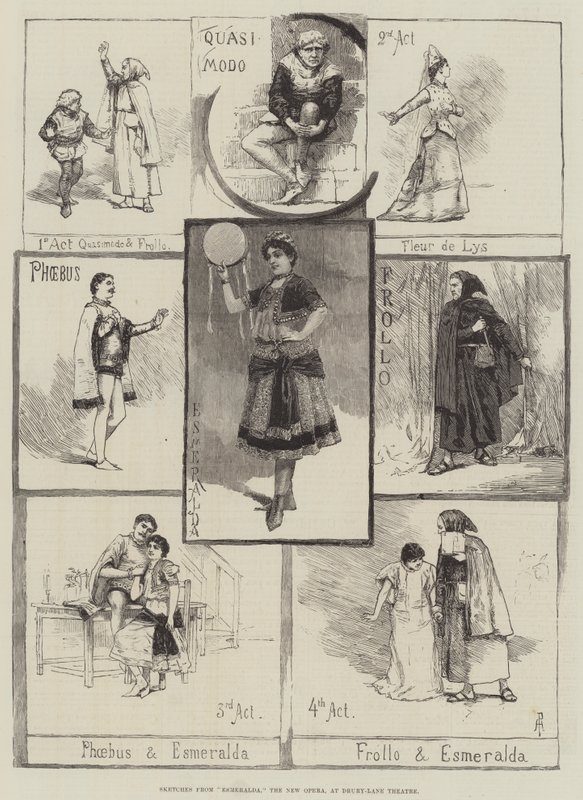 Szkice z Esmeraldy, Nowej Opery, w Drury-Lane Theatre autorstwa Amedee Forestier