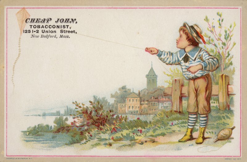 Chłopiec puszcza latawiec nad jeziorem autorstwa American School
