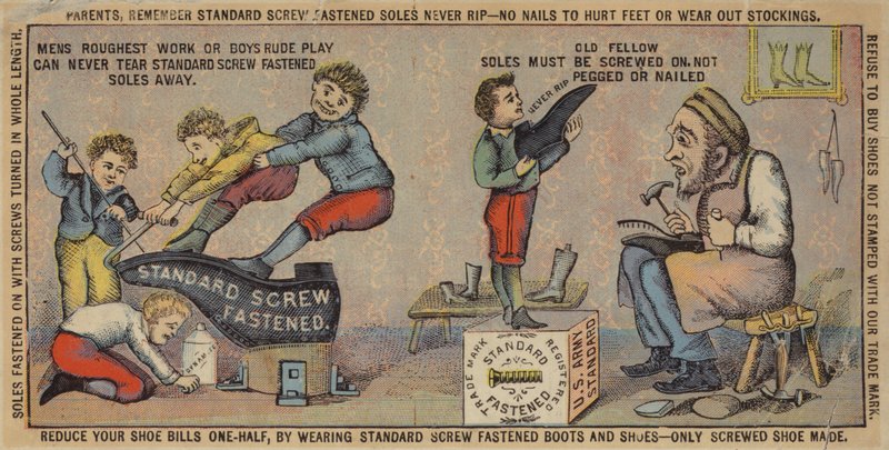 Stary człowiek naprawiający buty autorstwa American School