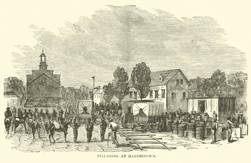 Plądrowanie w Hagerstown, lipiec 1864 r. autorstwa American School