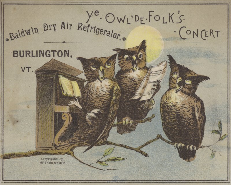 Trzy śpiewające sowy (chromolitho) autorstwa American School