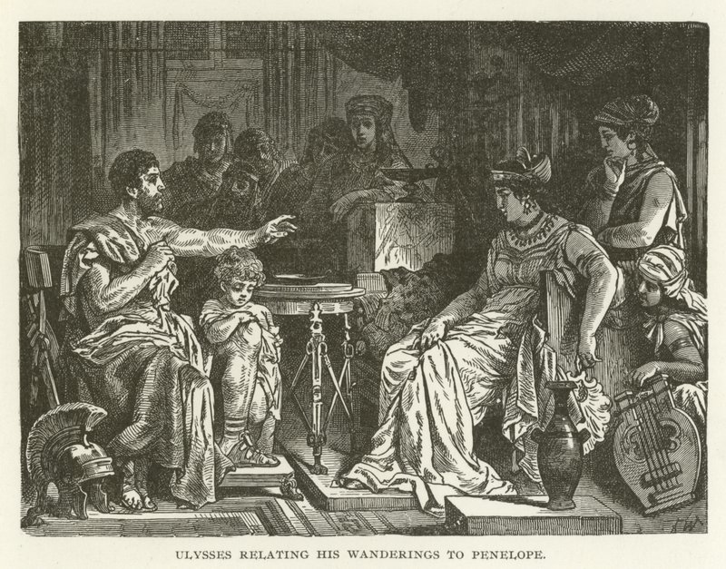 Ulisses opowiadający o swoich wędrówkach Penelope autorstwa American School