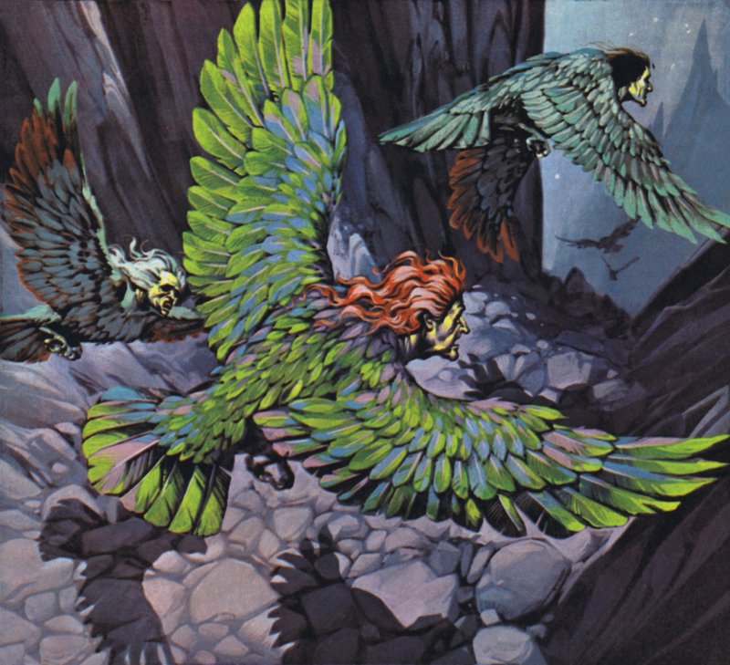Harpie (kolorowa litografia) autorstwa Angus McBride
