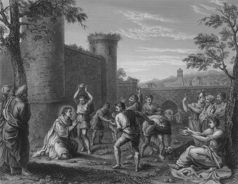 Ukamienowanie św. Szczepana (rycina) autorstwa Annibale (after) Carracci