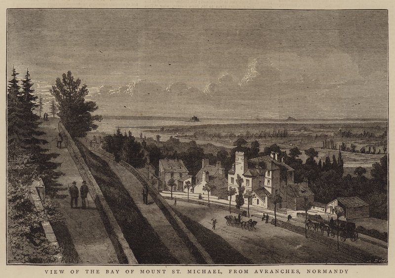 Widok na zatokę Mount St Michael z Avranches w Normandii autorstwa Auguste Victor Deroy