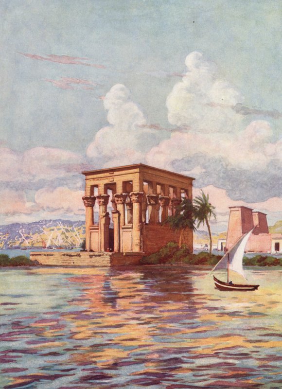Na wyspie Philae, Egipt (kolorowa litografia) autorstwa Auguste Gerardin