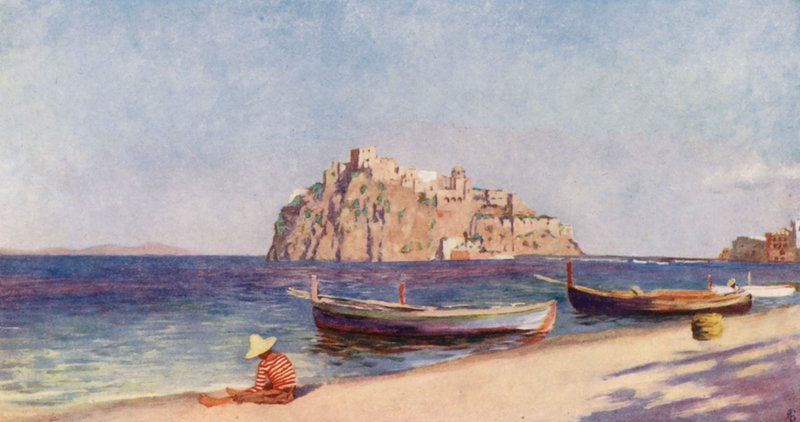 Zamek Pescara, Ischia (kolorowa litografia) autorstwa Augustine Fitzgerald