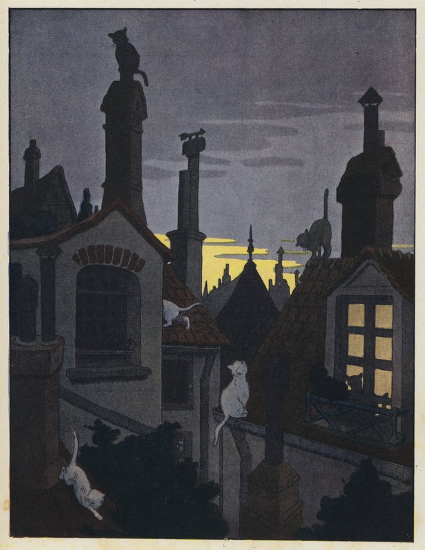 Koty na dachach nocą autorstwa Benjamin Rabier