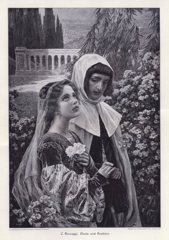 Dante i Beatrice (grafika) autorstwa Cesare Saccaggi